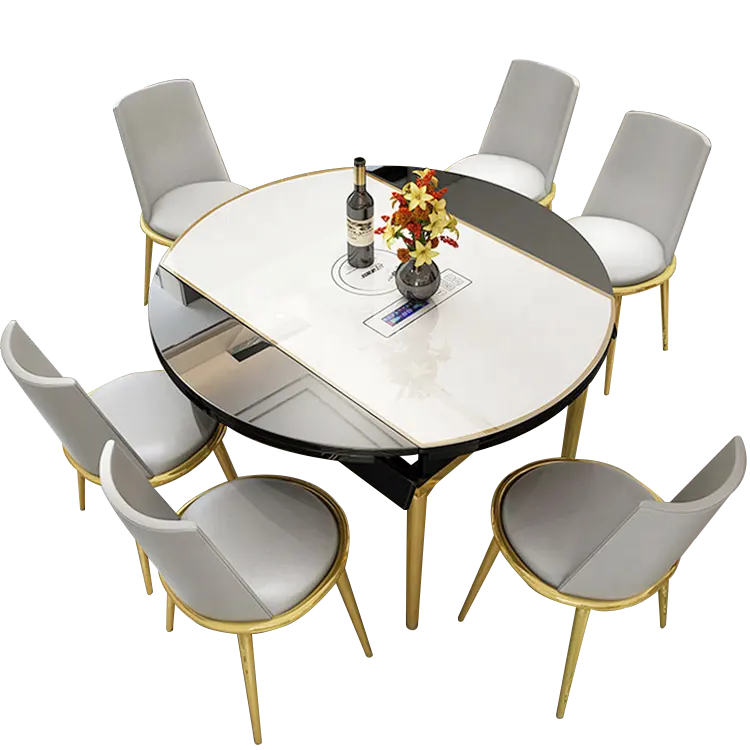 Modern home furniture chair and white marble top stainless steel frame round dining table