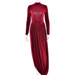 Vestido de Noche Largo con Cuello Alto, Espalda Descubierta, Abertura Lateral y Fruncido, Estilo Europeo-Americano para Mujer, con Falda Larga de Cintura Natural - Product Image 5