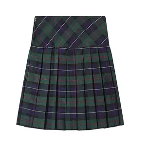 Custom Green Navy Checkered Plaid Skirt School Uniform Girls Checkered Dress For Kids' School Clothes