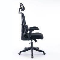 Chaise de bureau ergonomique confortable avec support lombaire en tissu mesh noir, chaise de bureau à domicile avec roulettes