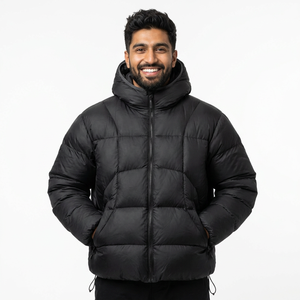 Custom Plus Size Men Puffer Jacket Winter Streetwear Unisex Canvas Stand Collar Front Logo High Quality - Product Image 1