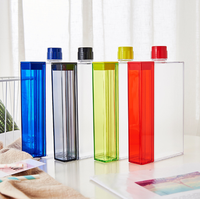 Yeni tasarım özel 380ml A5 dizüstü şekli açık havada kare taşınabilir plastik spor spor açık içme suyu şişesi ile silikon