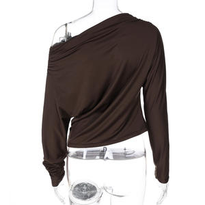 חולצת טי אופנתית וסקסית לשנת 2025, עם שרוולים ארוכים, גזרה רגילה, שרוולי עטלף, נושמת, סרוגה, לקיץ, לנשים - Product Image 4