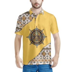 Impression à la demande Polo uni pour homme T-shirt CUSTOM Tribal Western Aztec Sun Tattoo Polos imprimés T-shirts avec logo Bleu - Product Image 4