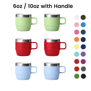 Ensemble de tasses empilables isothermes portables 6oz 10oz en acier inoxydable avec poignée, logo personnalisé pour le camping, le bureau, les voyages - Product Image 3