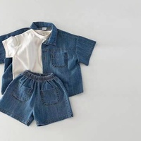 Mode été enfant en bas âge bébé garçon fille à manches courtes rétro denim vintage costume enfants denim chemise + short 2 pièces ensemble de vêtements