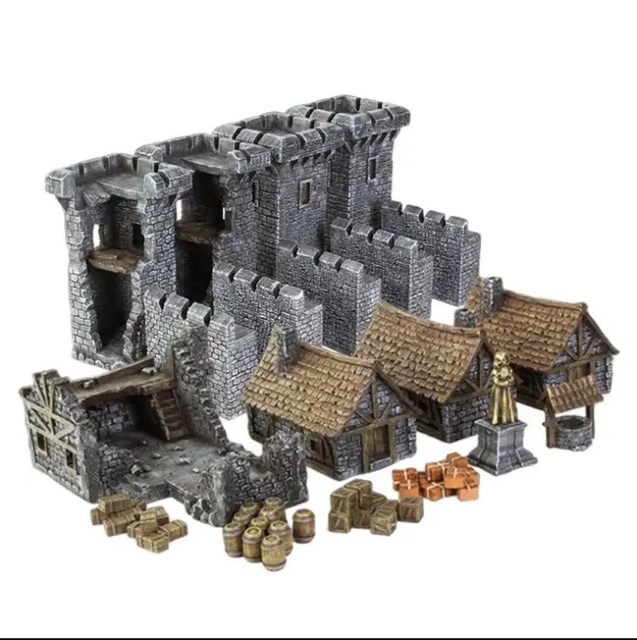 Polyresin Custom Game Miniature Fanfasy Game 3D Building Model Figurines Scatter Medieval Terrain Castle Town Houses Set