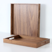 Plateau de service en bois de noyer avec poignées rangement de salle de bain en laque empilable pliable pour la décoration intérieure et la décoration de salon