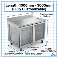 Comptoir réfrigéré de préparation LuMa 201 en acier inoxydable 304 avec portes vitrées pour cuisine commerciale