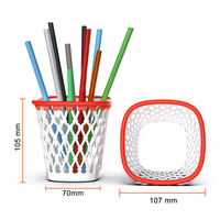 Organisateur de bureau en plastique écologique de haute qualité, design panier de basket, rangement de bureau, porte-stylos avec motif ajouré tendance