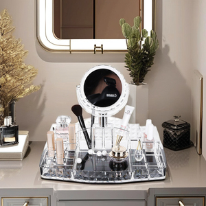 GREENSIDE <span class=keywords><strong>Contenitore</strong></span> Multifunzionale Ecologico Rettangolare con Texture a Diamante, Trasparente, per <span class=keywords><strong>Gioielli</strong></span> e Trucchi, con <span class=keywords><strong>Specchio</strong></span>, Nuovo Stile - Product Image 2