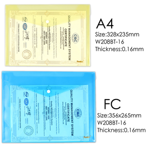Foska Snap Nút đóng cửa rõ ràng màu trong suốt nhựa phong bì 5 màu sắc <span class=keywords><strong>A4</strong></span> FC Kích thước trường văn phòng Poly phong bì thư mục - Product Image 2