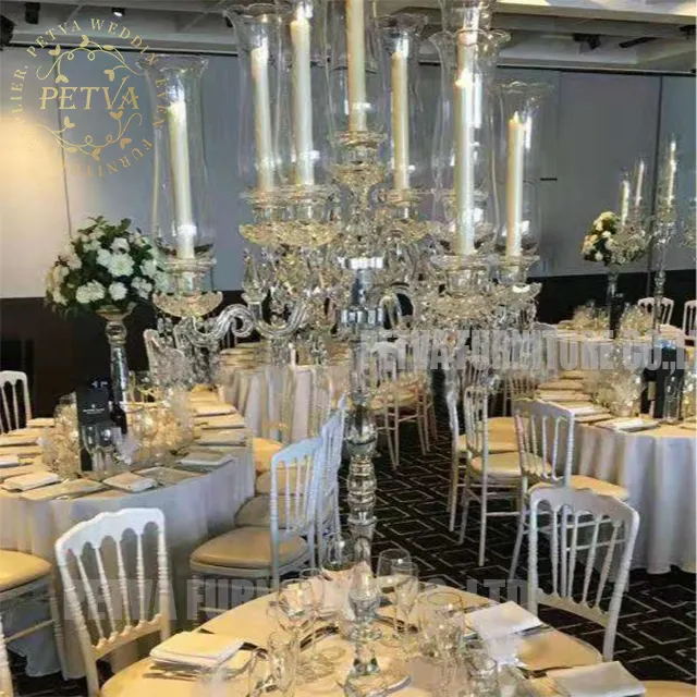 Acrylic crystal clear glass candle holders with led for wedding