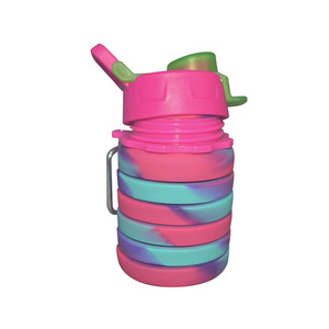 Bouteille d'eau pliable en silicone pour enfants, sans BPA, avec couvercle à paille et poignée, réutilisable, pour voyage, vente en gros - Product Image 1