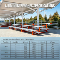 Bancs mobiles en aluminium avec roues, 2/3/4 rangées, gradins portables personnalisables Tip N' Roll pour sièges de terrains de tennis et de basketball