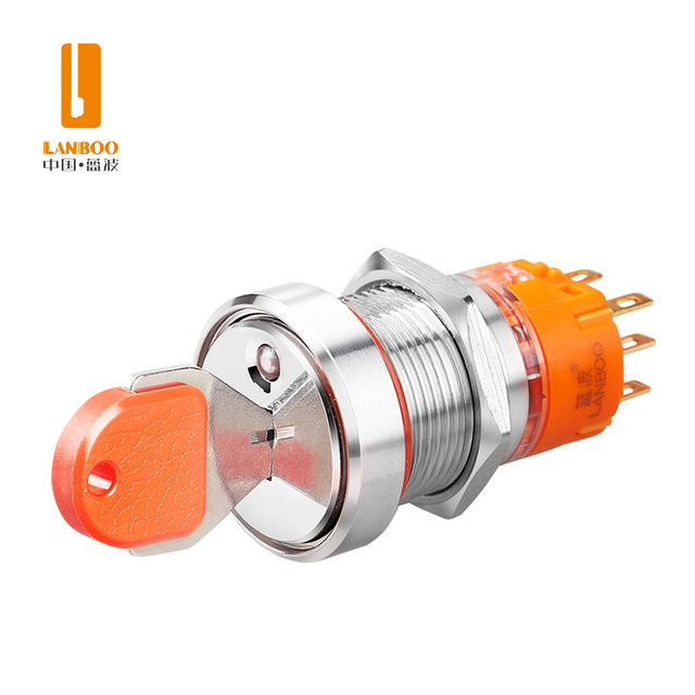 LANBOO Heavy Duty 19mm Key Operated LED Stainless IP65 Housing 2NO2NC Contacts 5-220V Rotary Switches for Power Equipment
