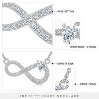 Collier pendentif en argent S925 plaqué or avec moissanite en forme de cœur romantique et anneau en forme de 8, idéal pour un cadeau de mariage et d'anniversaire