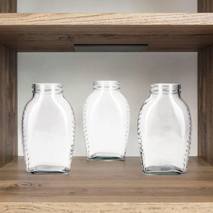 Queenline cổ điển 330ml thực phẩm lọ thủy tinh kim loại nắp nhỏ giọt 4oz Công suất màn hình vuông in mật ong sốt cà chua bơ đậu phộng dán - Product Image 2