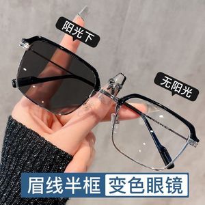 Lunettes anti-lumière bleue demi-cadre rectangulaires en métal pour hommes avec verres photochromiques résistants aux UV, numéro de pièce 810-2 - Product Image 3