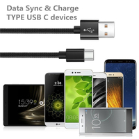 Cable USB-C de Nailon de 1M-6 pies, Carga Rápida de 3A para Teléfonos Móviles Android y Computadoras/PC