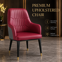 Silla de Comedor Premium para Hostelería, Tapizada en Color Granate, con Costuras y Patas Doradas para Hotel o Restaurante