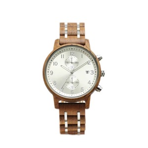 Montre chronographe pour homme en bois de zèbre naturel, cadran noir, fenêtre de date, bracelet en bois doré, montre-bracelet étanche, mode décontractée et écologique - Product Image 1