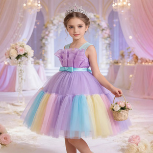 Girls Colorful <b>Patchwork</b> Princess Dress Sleeveless Bow Tutu <b>Skirt</b> Party Performance Dress - Product Image 2