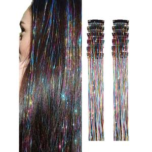 Extensions de cheveux laser colorées à clipser, 20 pouces, lisses, résistantes à la chaleur, style 1, lot de 12 mèches pour concerts - Product Image 3