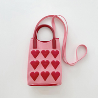 Mode Style coréen Crochet tricoté bandoulière sac à main rose en forme de coeur Mini téléphone sac à main pour les filles