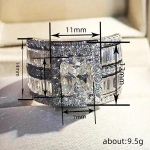 Anello da Donna T0865 in Oro Bianco con Diamante Taglio Radiant, Colore D Naturale, Pietre Laterali a Baguette, Gioiello per Fidanzamento - Product Image 4