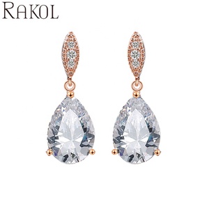 RAKOL EP2040 Mode Luxueux Grand Pendentif Goutte D'eau Zircon Déclaration Femmes Boucles D'oreilles 2022 - Product Image 4