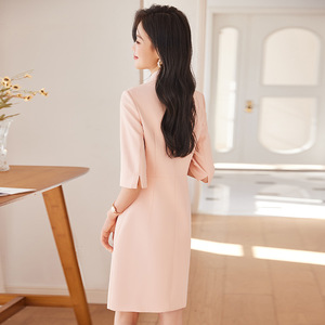 Women's Suit Dress Natural Waist Sheath Solid Color Notched Neckline Polyester Career Work Uniform - Product Image 5
