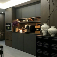 Buffet moderne minimaliste en bois foncé avec éclairage LED et four encastré pour hôtel et cuisine, rangement pour bar à café