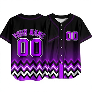 Custom Purple <b>Black</b> Chevron Sublimation Baseball Jersey Mens <b>Button</b> <b>Up</b> Team Uniform Moisture Wicking Athletic <b>Shirt</b> - Product Image 1