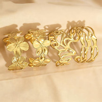 Bracelet ouvert en acier inoxydable plaqué or 18 carats, étanche, motif fleur, pour un usage quotidien
