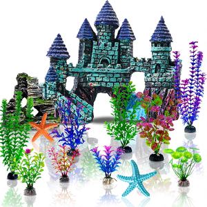 Kit de Decoración para Acuario Rectangular de 13 Piezas, Caja de Resina para Pecera Pequeña, Estilo Jardín, <span class=keywords><strong>Castillo</strong></span>, Rocalla, Escondite para Peces Betta, Coral - Product Image 1
