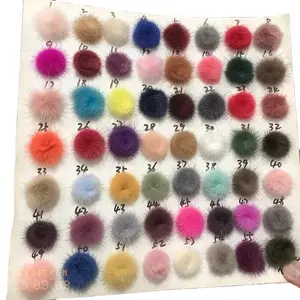 Pompon en fourrure de vison colorée, 5x4cm, boules personnalisées pour accessoires de cheveux, accessoires de vêtement, boule de fourrure d'animal coloré
