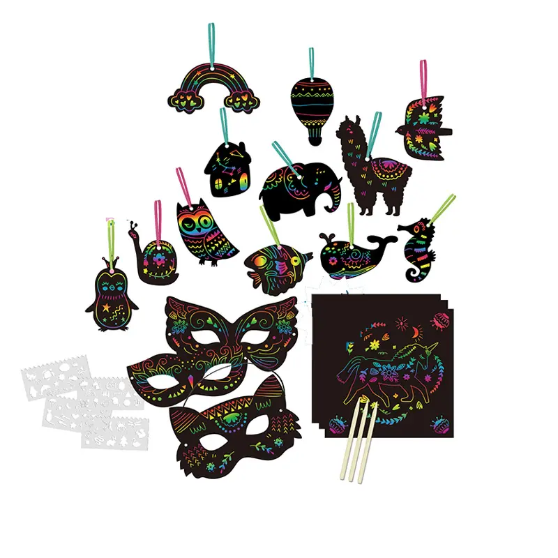 Kraspapier Kunst Voor Kinderen Magie Regenboog Kraspapier Uit Kaarten Set Dieren Masker Voor Kinderen Ambachten Kunst Levert Ornamenten Cadeau