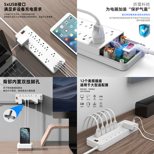 ปลั๊กพ่วงอู๋ลี่ 12 ช่องเสียบ USB-A และ USB-C พร้อมระบบป้องกันไฟกระชาก - Product Image 3