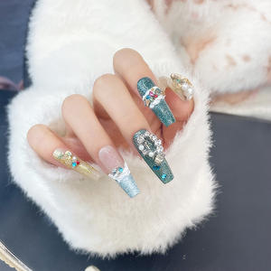 Pegatinas de copos de nieve de dibujos animados de Navidad hechas a mano, <span class=keywords><strong>Uñas</strong></span> postizas, árbol de Navidad, <span class=keywords><strong>uñas</strong></span> artificiales de invierno, corazón adolescente, <span class=keywords><strong>uñas</strong></span> cortas pequeñas - Product Image 4