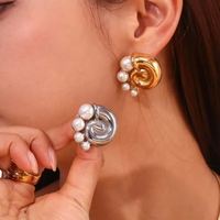 Perle d'eau douce enroulement conque boucles d'oreilles sans ternissement bijoux plaqué or boucles d'oreilles bijoux en acier inoxydable