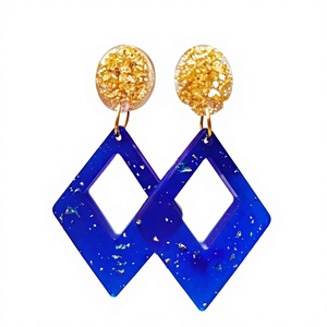 Unique Premium Geometric <b>Resin</b> Hoop Earrings Fancy Green Glitter Bohemian Design Stylish Women's Party Jewelry with Woman - Product Image 4