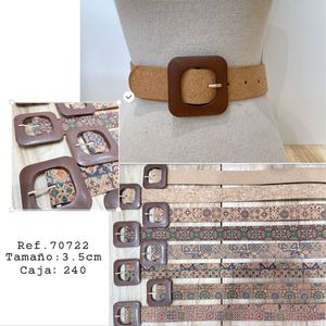 Cintura in tessuto con fibbia quadrata, larghezza 3,5 cm, motivo decorativo, accessorio moda donna - Product Image 3