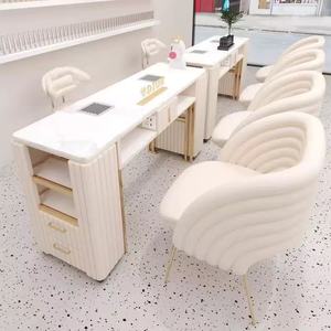 Light Luxury <b>Nail</b> Bar Salon Manicure <b>Table</b> and Chair Set Stainless Steel Wood Marble for Mall Application - Product Image 3