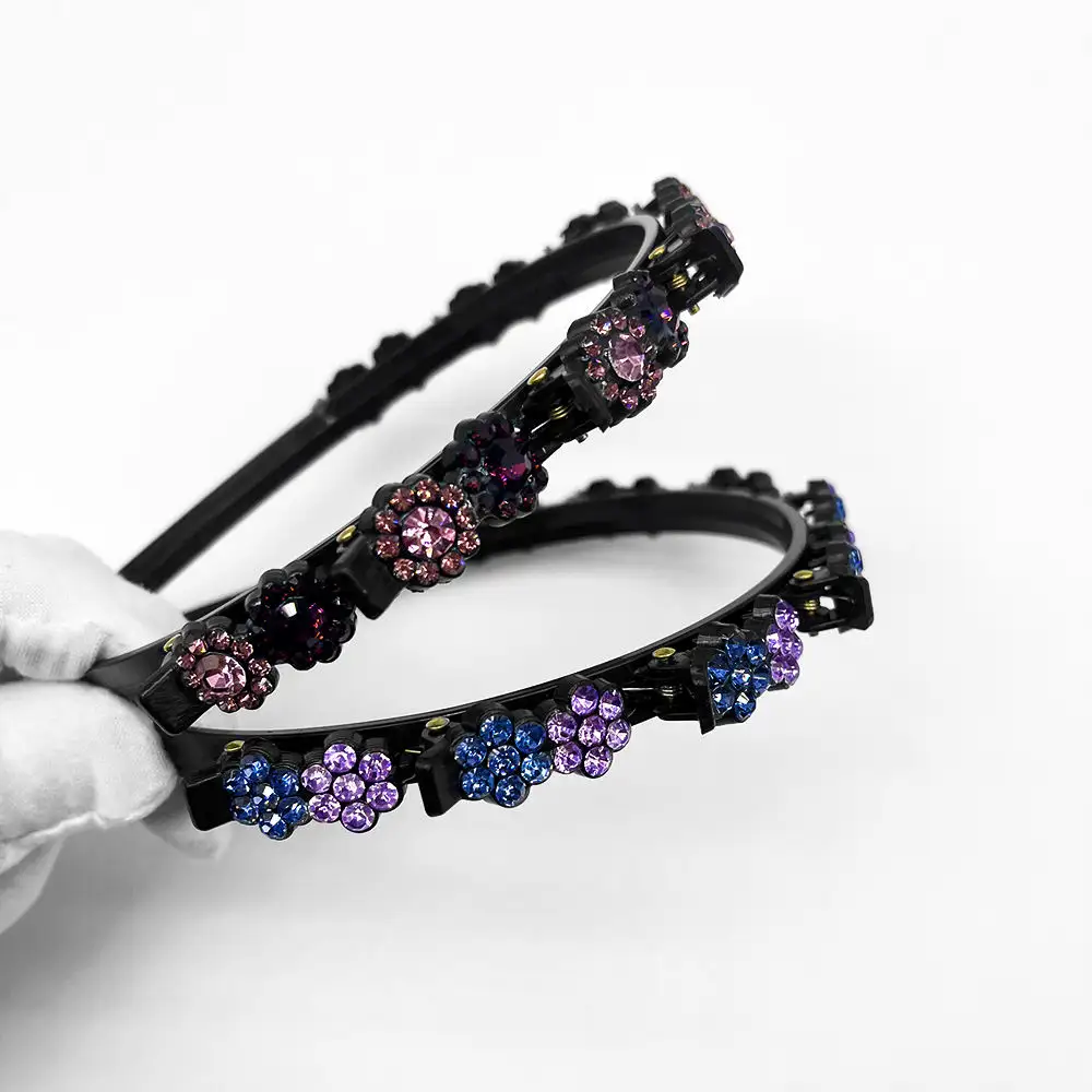 Colorful Crystal Flowers Bandeau Cheveux Femm With Small Hair Bangs Clips Luxury Hair Hoop Womens Rhinestone Resin Headbands