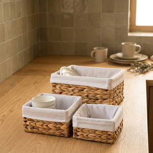Natural Water Hyacinth Storage <b>Baskets</b> Rectangle Eco-Friendly Kitchen Organization Nordic Style <b>Stackable</b> <b>Basket</b> for Neatening - Product Image 1