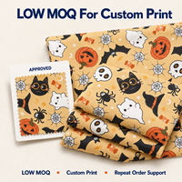 Tissu en coton doux 52 g/m² imprimé numériquement personnalisé, motif chat et citrouille d'Halloween, idéal pour vêtements pour enfants, pyjamas et loisirs créatifs
