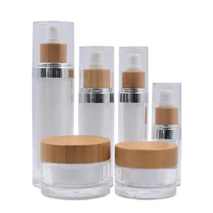 Frasco de loção acrílico para cosméticos, frasco de bambu de luxo 30ml 50ml 120ml