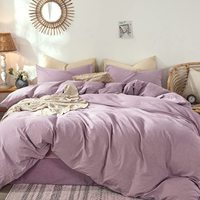 Ensemble de housse de couette en coton lavé 100% style moderne personnalisé uni teint en filature respirant durable doux confortable