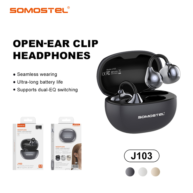 SOMOSTEL J103 Audifonos Auriculares Inalambricos Wireless Gaming Headphones with BT 6.0 Open-Ear Clip Design Black/Silver/Gold